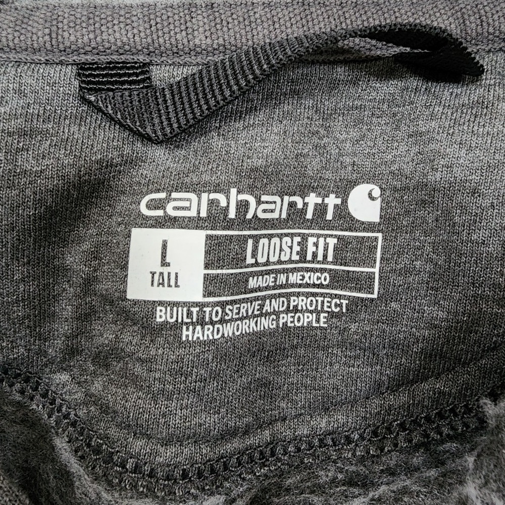 Carhartt Hoodie Gray Loose Fit Men's Large Tall Logo Sleeve Sweatshirt Pullover - Picture 5 of 9